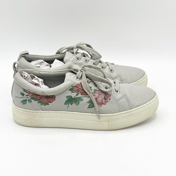 J/Slides Adel Floral Lace-Up Sneakers Leather Platform Shoe - Picture 2 of 12